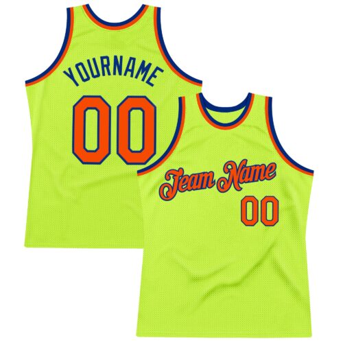 Custom Neon Green Orange-Royal Authentic Throwback Basketball Jersey