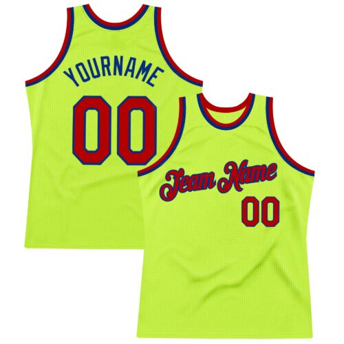 NeonGreen0291 Custom Neon Green Red-Royal Authentic Throwback Basketball Jersey