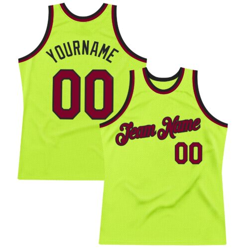 Custom Neon Green Maroon-Black Authentic Throwback Basketball Jersey