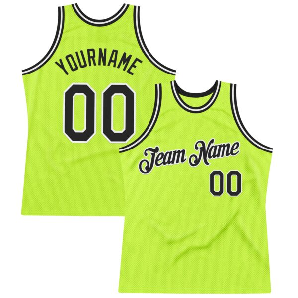 Custom Neon Green Black-White Authentic Throwback Basketball Jersey