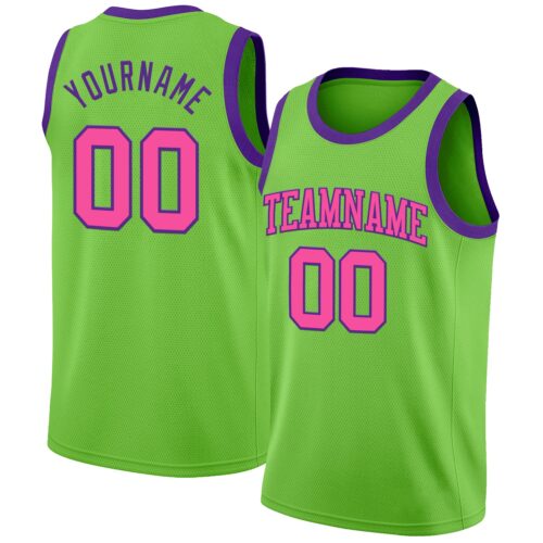 Custom Neon Green Pink-Purple Authentic Basketball Jersey