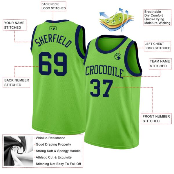 Custom Neon Green Navy Authentic Basketball Jersey
