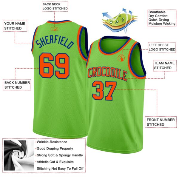 Custom Neon Green Orange-Royal Authentic Basketball Jersey