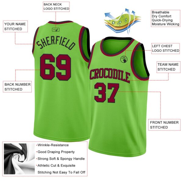 Custom Neon Green Maroon-Black Authentic Basketball Jersey