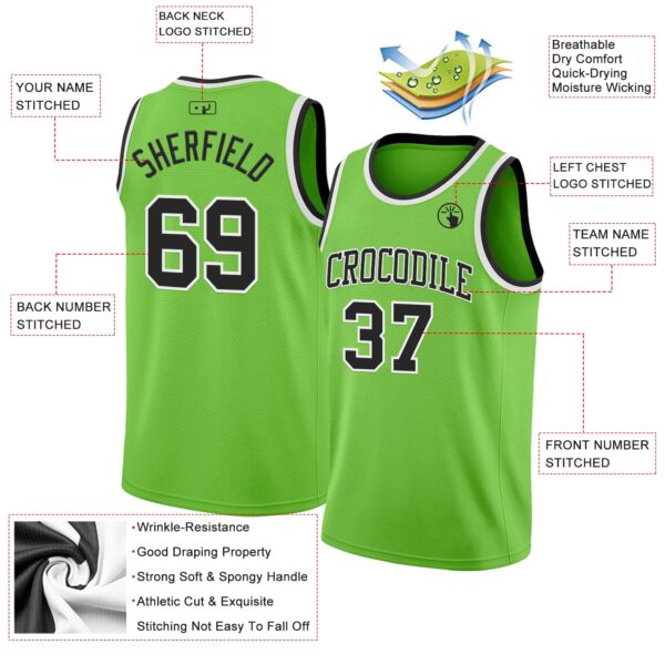 Custom Neon Green Black-White Authentic Basketball Jersey