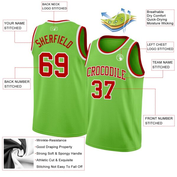 Custom Neon Green Red-White Authentic Basketball Jersey