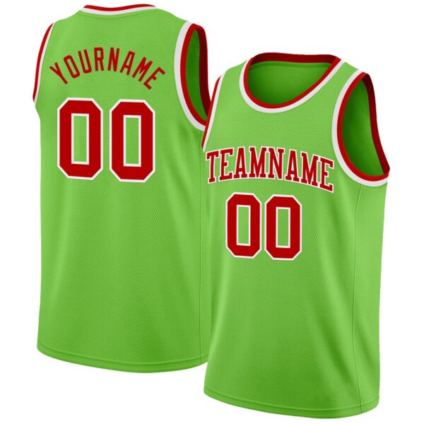 Custom Neon Green Red-White Authentic Basketball Jersey