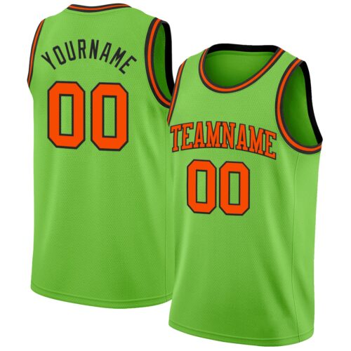 Custom Neon Green Orange-Black Authentic Basketball Jersey