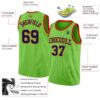 Custom Neon Green Navy-Orange Authentic Basketball Jersey