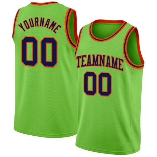 NeonGreen0326 Custom Neon Green Navy-Orange Authentic Basketball Jersey
