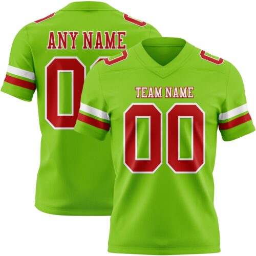 NeonGreen0328 Custom Neon Green Red-White Authentic Football Jersey