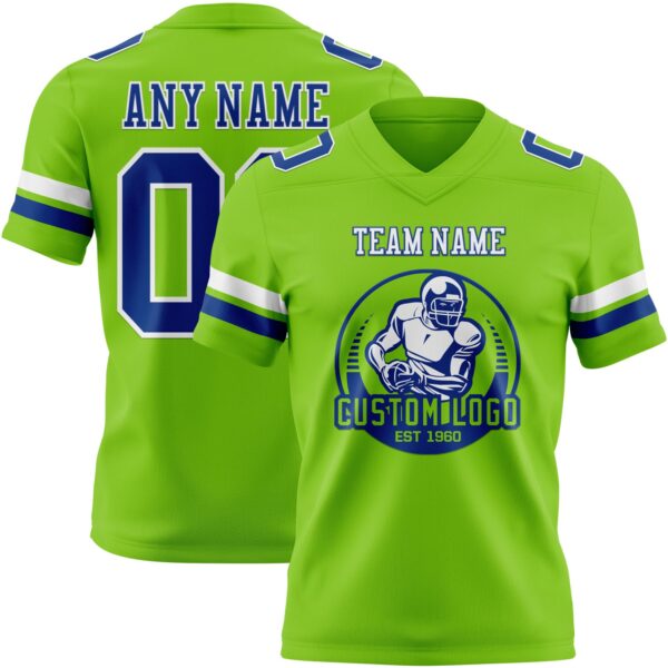 Custom Neon Green Royal-White Authentic Football Jersey