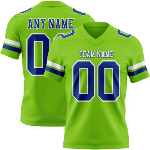 NeonGreen0329 Custom Neon Green Royal-White Authentic Football Jersey