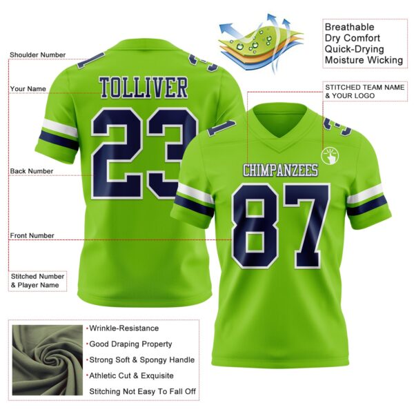 Custom Neon Green Navy-White Authentic Football Jersey
