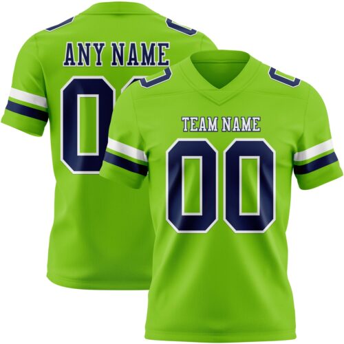 Custom Neon Green Navy-White Authentic Football Jersey