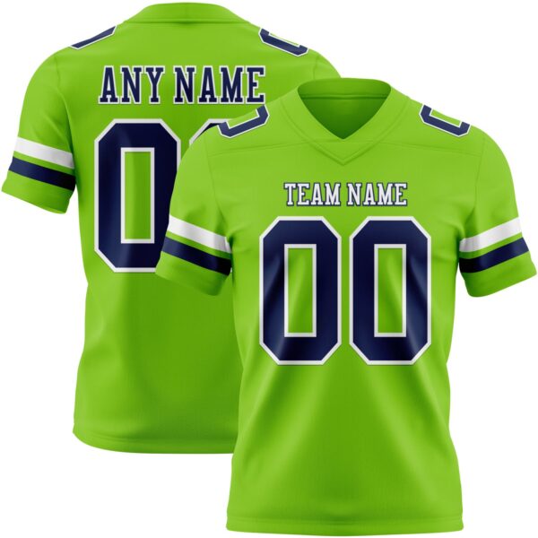 Custom Neon Green Navy-White Authentic Football Jersey