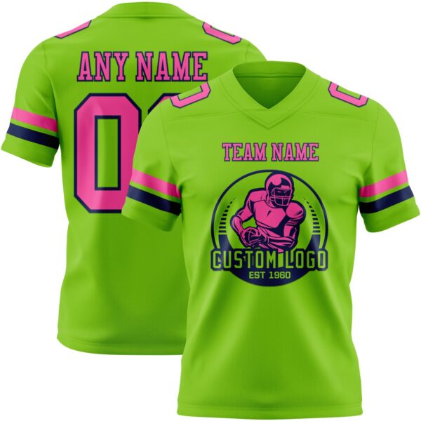 Custom Neon Green Pink-Navy Authentic Football Jersey