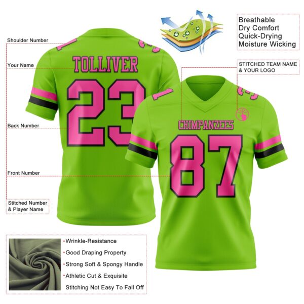 Custom Neon Green Pink-Black Authentic Football Jersey
