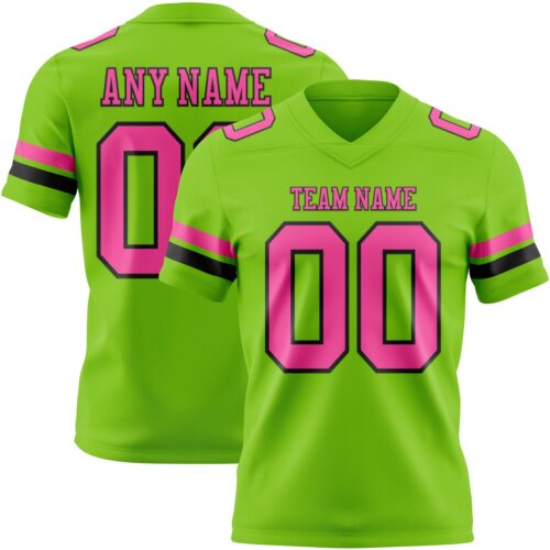 NeonGreen0333 Custom Neon Green Pink-Black Authentic Football Jersey