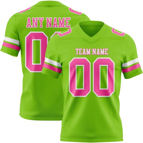 NeonGreen0334 Custom Neon Green Pink-White Authentic Football Jersey
