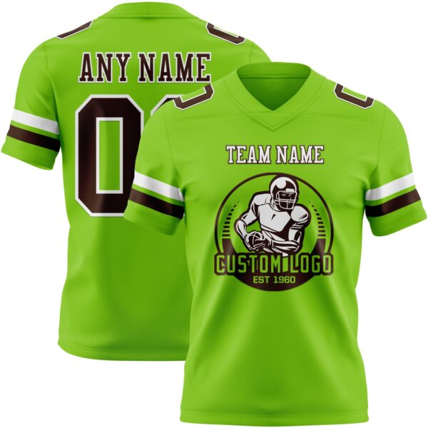 Custom Neon Green Brown-White Authentic Football Jersey