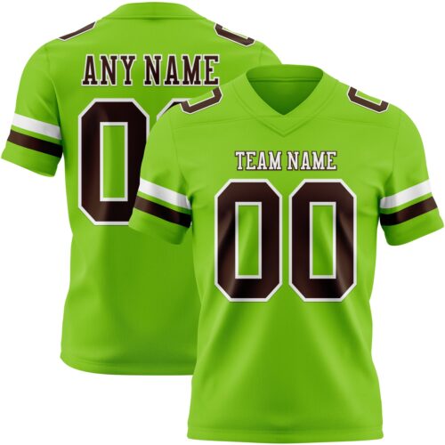 NeonGreen0336 Custom Neon Green Brown-White Authentic Football Jersey