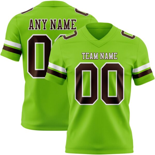 Custom Neon Green Brown-White Authentic Football Jersey