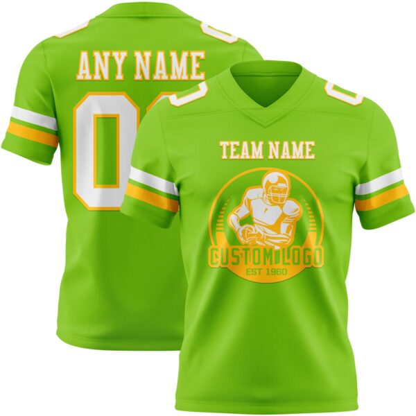 Custom Neon Green White-Gold Authentic Football Jersey