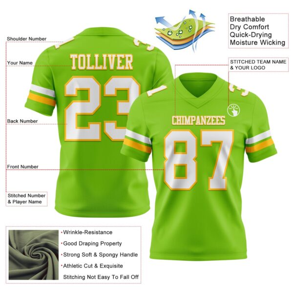 Custom Neon Green White-Gold Authentic Football Jersey
