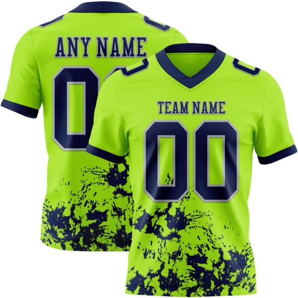 Custom Neon Green Navy-Gray 3D Pattern Splash Authentic Football Jersey