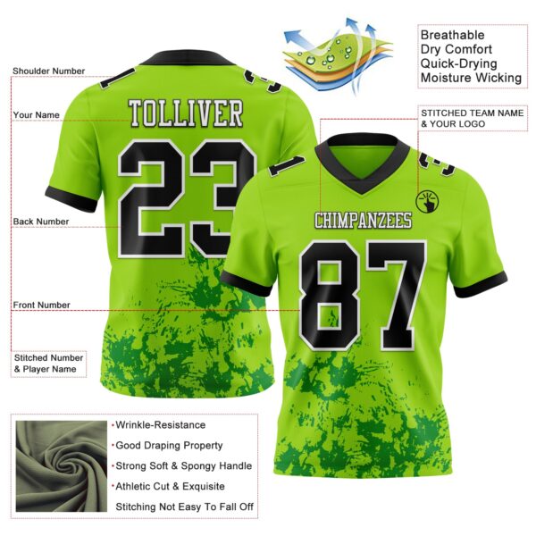 Custom Neon Green Black Grass Green-White 3D Pattern Splash Authentic Football Jersey