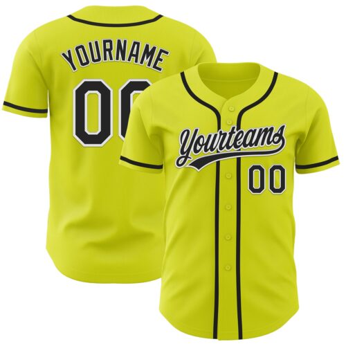 NeonYellow0006 Custom Neon Yellow Black-White Authentic Baseball Jersey