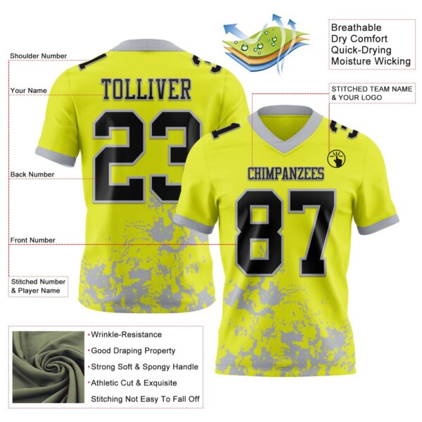 Custom Neon Yellow Black-Gray 3D Pattern Splash Authentic Football Jersey