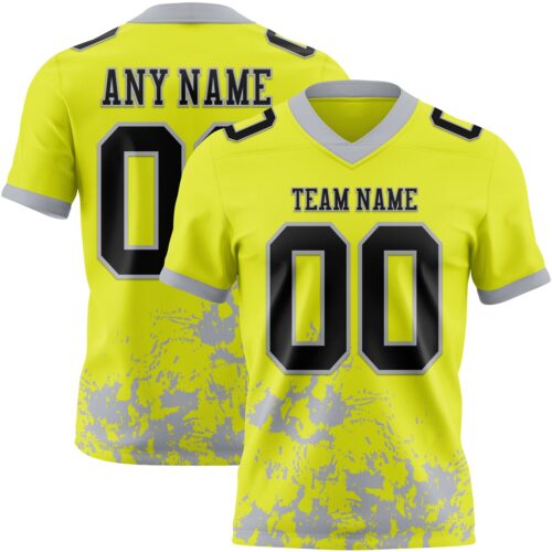 NeonYellow0035_be1b4cd3-c693-4f08-8c87-47244b7fea39 Custom Neon Yellow Black-Gray 3D Pattern Splash Authentic Football Jersey