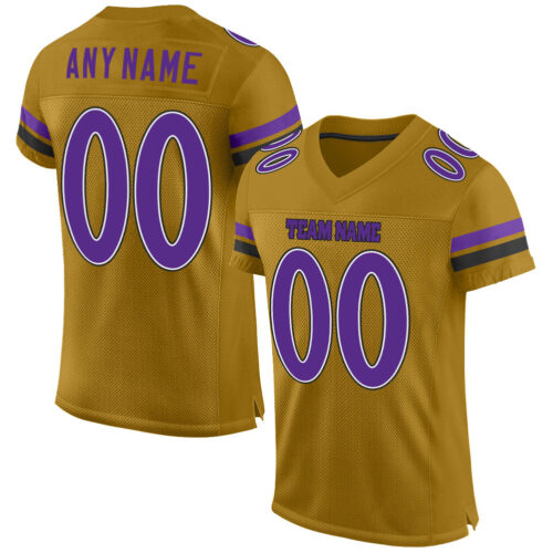 OldGold0010 Custom Old Gold Purple-Black Mesh Authentic Football Jersey