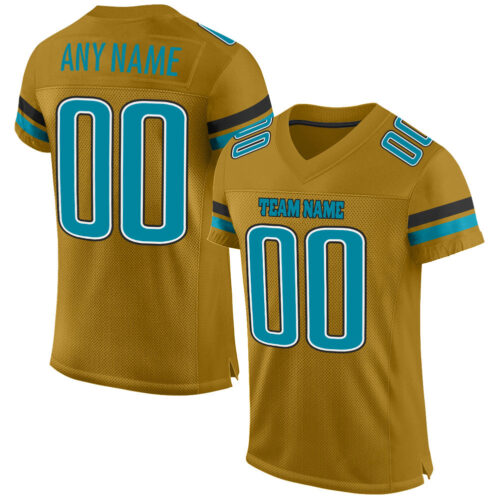 OldGold0012 Custom Old Gold Teal-Black Mesh Authentic Football Jersey