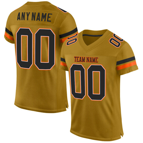OldGold0018 Custom Old Gold Black-Orange Mesh Authentic Football Jersey