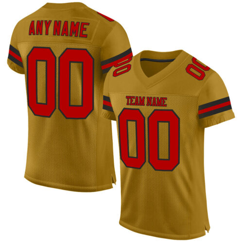 OldGold0019 Custom Old Gold Red-Black Mesh Authentic Football Jersey