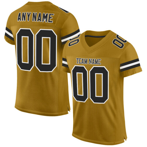 OldGold0020 Custom Old Gold Black-White Mesh Authentic Football Jersey