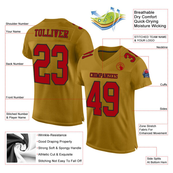 OldGold0040-1_0e2c0cc9-5689-4854-bcdc-fc4a647253a5 Custom Old Gold Red-Black Mesh Authentic Football Jersey