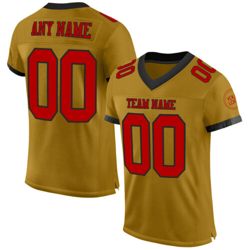 OldGold0052 Custom Old Gold Red-Black Mesh Authentic Football Jersey