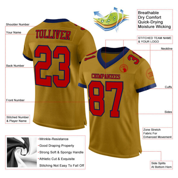OldGold0058-1 Custom Old Gold Red-Navy Mesh Authentic Football Jersey
