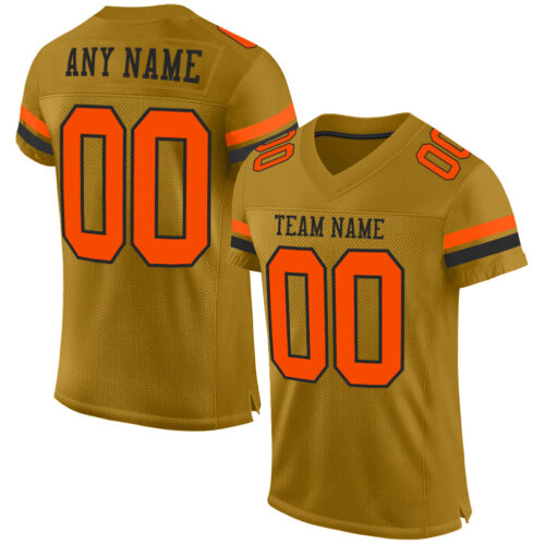 OldGold0061 Custom Old Gold Orange-Black Mesh Authentic Football Jersey