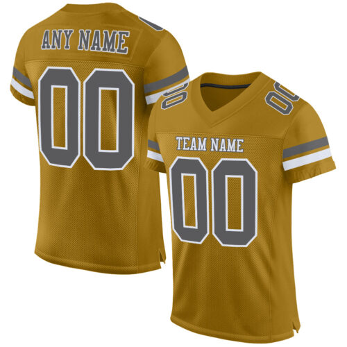 OldGold0062 Custom Old Gold Steel Gray-White Mesh Authentic Football Jersey