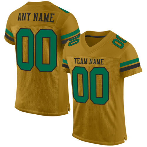 OldGold0063 Custom Old Gold Kelly Green-Black Mesh Authentic Football Jersey