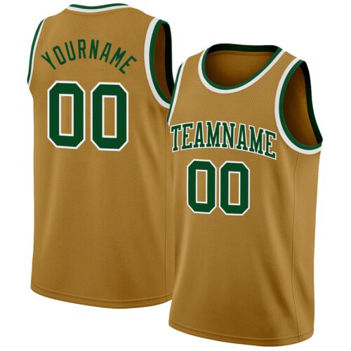 Custom Old Gold Green-White Authentic Basketball Jersey