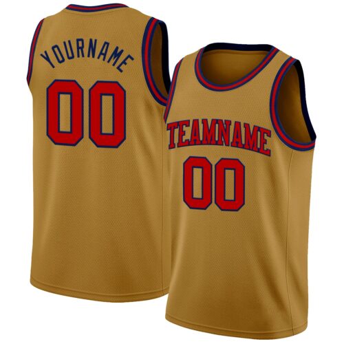 Custom Old Gold Red-Navy Authentic Basketball Jersey