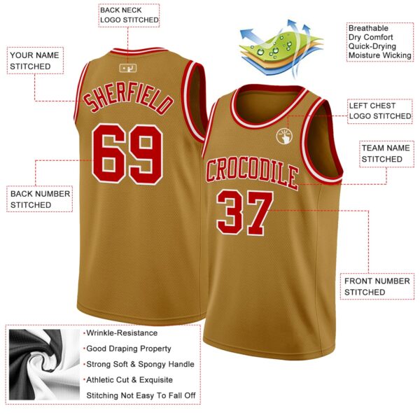 Custom Old Gold Red-White Authentic Basketball Jersey