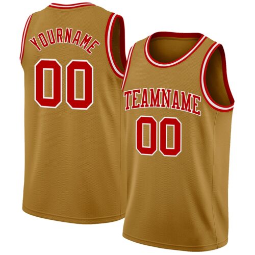 Custom Old Gold Red-White Authentic Basketball Jersey