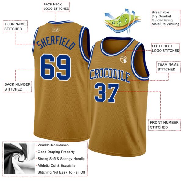 Custom Old Gold Royal-White Authentic Basketball Jersey